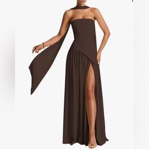 Elegant One Shoulder Brown Dress